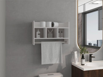 Gabinete de Baño Beki, Kronos Blanco, con espacio para ubicar objetos y un tubo para colgar toallas ZF