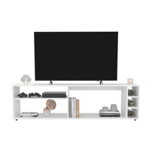 Mesa para TV Sunta, Blanco Duqueza, con amplios espacios para ubicar dispositivos de entretenimiento 70"