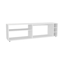 Mesa para TV Sunta, Blanco Duqueza, con amplios espacios para ubicar dispositivos de entretenimiento 70"