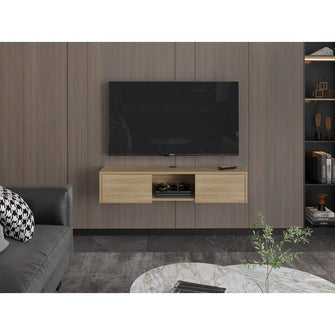 Mesa Para Tv Flotante Gleid, Fresno Europeo, con Dos Puertas Abatibles