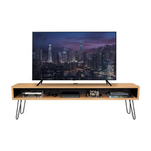 Mesa Para Tv Ralf, Fresno Europeo y Wengue, con patas metálicas y espacio de tv hasta 70 pulgadas