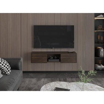 Mesa Para Tv Flotante Gleid, Nogal Europeo, con Dos Puertas Abatibles