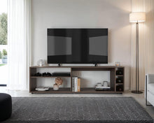 Mesa para TV Sunta, Milan, con amplios espacios para ubicar dispositivos de entretenimiento 70"