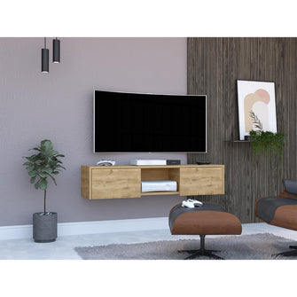 Mesa Para Tv Flotante Gleid, Macadamia, con Dos Puertas Abatibles sin inv