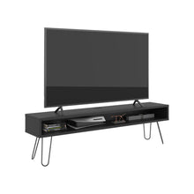 Mesa Para Tv Ralf, Wengue, con patas metálicas y espacio de tv hasta 70 pulgadas