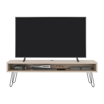 Mesa Para Tv Ralf, Humo, con patas metálicas y espacio de tv hasta 70 pulgadas