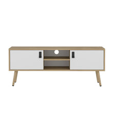Mesa para TV Lienxo, Blanco y Fresno Europeo, con Espacio para TV hasta 50 Pulgadas