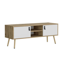 Mesa para TV Lienxo, Blanco y Fresno Europeo, con Espacio para TV hasta 50 Pulgadas
