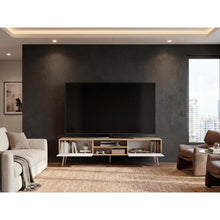 Mesa para TV Lienxo, Fresno Europeo y Blanco, con Espacio para TV hasta 75 Pulgadas