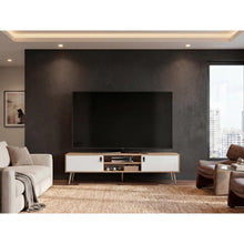 Mesa para TV Lienxo, Fresno Europeo y Blanco, con Espacio para TV hasta 75 Pulgadas