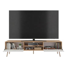 Mesa para TV Lienxo, Fresno Europeo y Blanco, con Espacio para TV hasta 75 Pulgadas