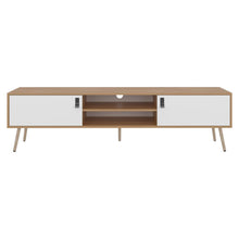Mesa para TV Lienxo, Fresno Europeo y Blanco, con Espacio para TV hasta 75 Pulgadas