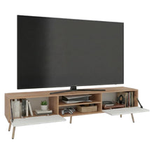 Mesa para TV Lienxo, Fresno Europeo y Blanco, con Espacio para TV hasta 75 Pulgadas