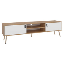 Mesa para TV Lienxo, Fresno Europeo y Blanco, con Espacio para TV hasta 75 Pulgadas