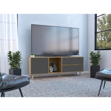 Mesa Para Tv Nashira, Fresno Europeo y Plata Oscuro, con Espacio Para Televisor de Hasta 60 Pulgadas