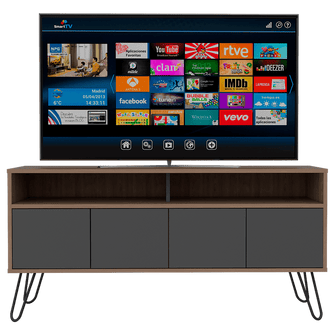 Mueble Multiusos Lara, Miel y Plata Oscuro, Para Televisor de 55 Pulgadas