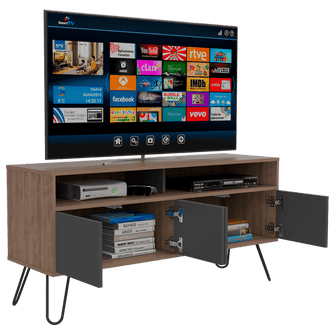 Mueble Multiusos Lara, Miel y Plata Oscuro, Para Televisor de 55 Pulgadas