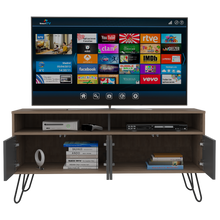 Mueble Multiusos Lara, Miel y Plata Oscuro, para Televisor de 55 Pulgadas