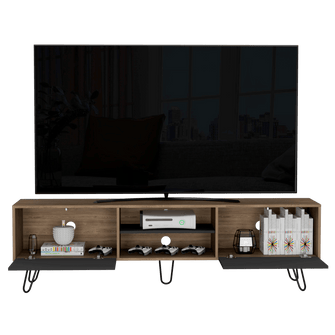 Mesa Para Tv Lara, Miel y Plata Oscuro, Para Televisor de 70 Pulgadas