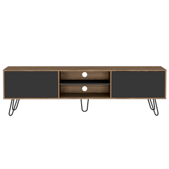 Mueble Multiusos Lara, Miel y Plata Oscuro, Para Televisor de 70 Pulgadas