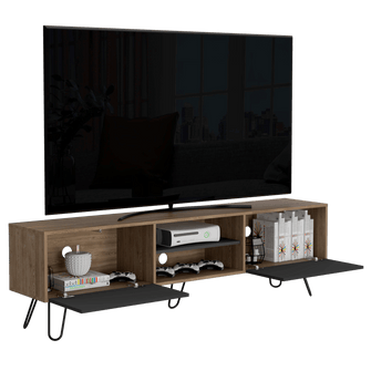 Mueble Multiusos Lara, Miel y Plata Oscuro, Para Televisor de 70 Pulgadas