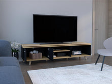 Mesa para TV Rochester, Negro y Fresno Europeo, para televisor máximo 75"