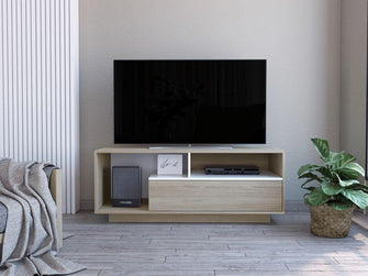 Mesa Para Tv Orisha, Beige y Blanco, Para Televisor de 55 Pulgadas