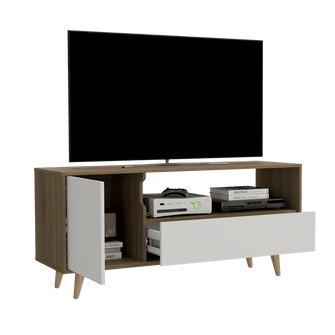 Mesa Para Tv Tarawa, Moca y Blanco, Para Televisor de 50 Pulgadas