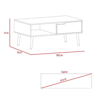 Mesa de Centro Raichel, Café Claro y Blanco, con Patas de Madera y Amplios Espacios Para Elementos Decorativos ZF