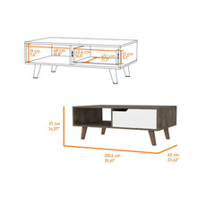 Mesa de Centro Raichel, Nogal y Blanco, con Patas de Madera y Amplios Espacios Para Elementos Decorativos  ZF