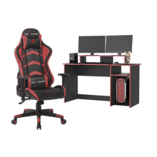 Combo Gamer , Wengue y Rojo, Incluye Escritorio y Silla Gamer