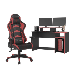 Combo Gamer , Wengue y Rojo, Incluye Escritorio y Silla Gamer