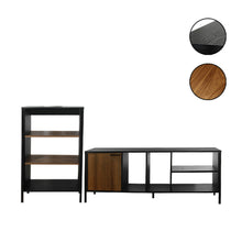 Combo de Entretenimiento Mesa Para TV 65 Chicago (51.5x150x30)+ Biblioteca Vertical (112x60x25) y madera oscura