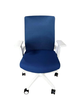 Silla de Escritorio Ejecutiva Atenas, Azul y Blanco, con Cómodo Espaldar y Rodachinas