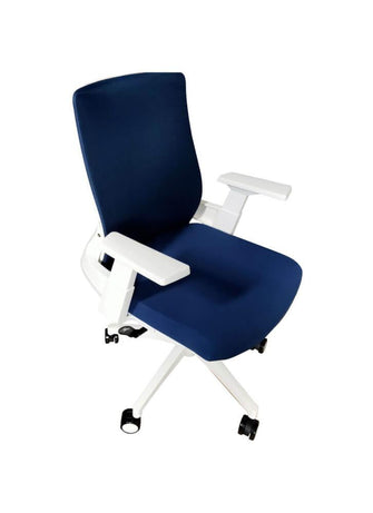 Silla de Escritorio Ejecutiva Atenas, Azul y Blanco, con Cómodo Espaldar y Rodachinas