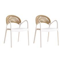 Silla Daytona, Blanco y Café Claro, Con Espaldar, Reposa Brazos y Diseño Minimalista X2