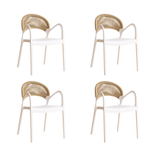 Silla Daytona, Blanco y Café Claro, Con Espaldar, Reposa Brazos y Diseño Minimalista X4