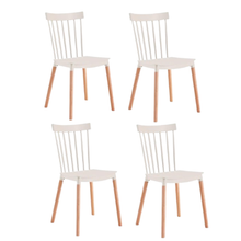 Kit de Cuatro Sillas Jeicob, Blanco y Café claro, cómodo asiento y patas en madera
