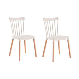 Kit de Seis Sillas Jeicob, Blanco y Café claro, cómodo asiento y patas en madera