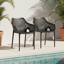 Set de 4 Sillas con Brazos Miame, Negro, con Espaldar y Diseño Moderno