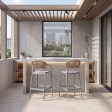 Silla para Bar Bali, Gris, Con espaldar en cuerdas y diseño Moderno X2