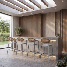 Silla para Bar Bali, Gris, Con espaldar en cuerdas y diseño Moderno X4