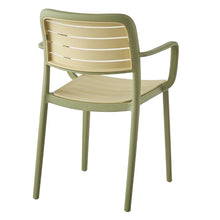 Set de 4 Sillas con Brazos Carolina, Verde Olivo y Beige, y Espaldar de Líneas Horizontales
