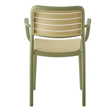 Silla Con Brazos Carolina, Verde Olivo y Beige, y espaldar de Líneas Horizontales