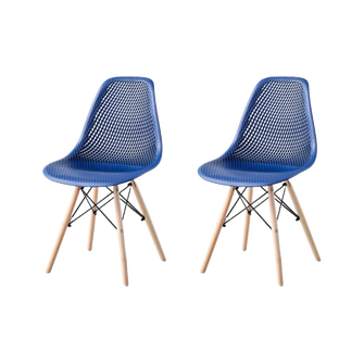 Silla Marcus, Color Azul, Con espaldar y patas en Madera X2