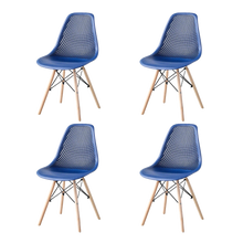 Silla Marcus, Color Azul, Con espaldar y patas en Madera X4