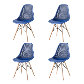 Silla Marcus, Color Azul, Con espaldar y patas en Madera X4
