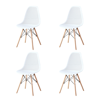 Silla Marcus, Color Blanco, Con espaldar y patas en Madera X4