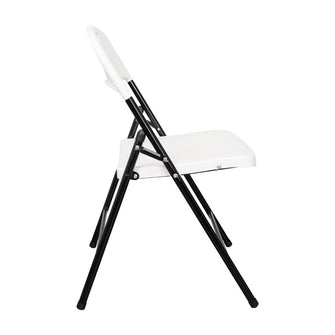 Silla Plegable Dako, Blanco, espaldar y asiento en material plastico y patas metálicas X2