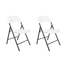 Set de 2 Sillas Plegable Dako, Blanco, Espaldar y Asiento en Material Plástico y Patas Metálicas
